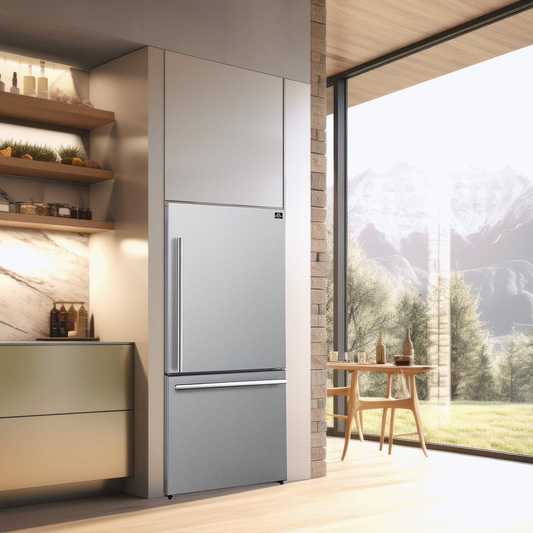 Forno Milano 31-inch refrigerator in a finished kitchen