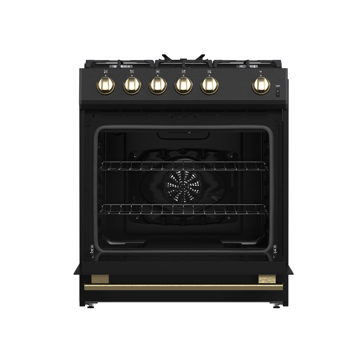 Forno Leonardo Espresso 30" Black Gas Range, 5 cu.ft. Convection Oven, 5 Sealed Burners 39 500 BTU & Wok Ring