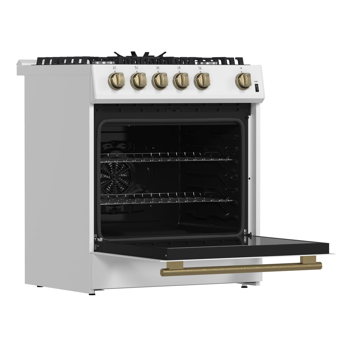 Forno Leonardo Espresso 30" White Gas Range, 5 cu.ft. Convection Oven, 5 Sealed Burners 39 500 BTU & Wok Ring