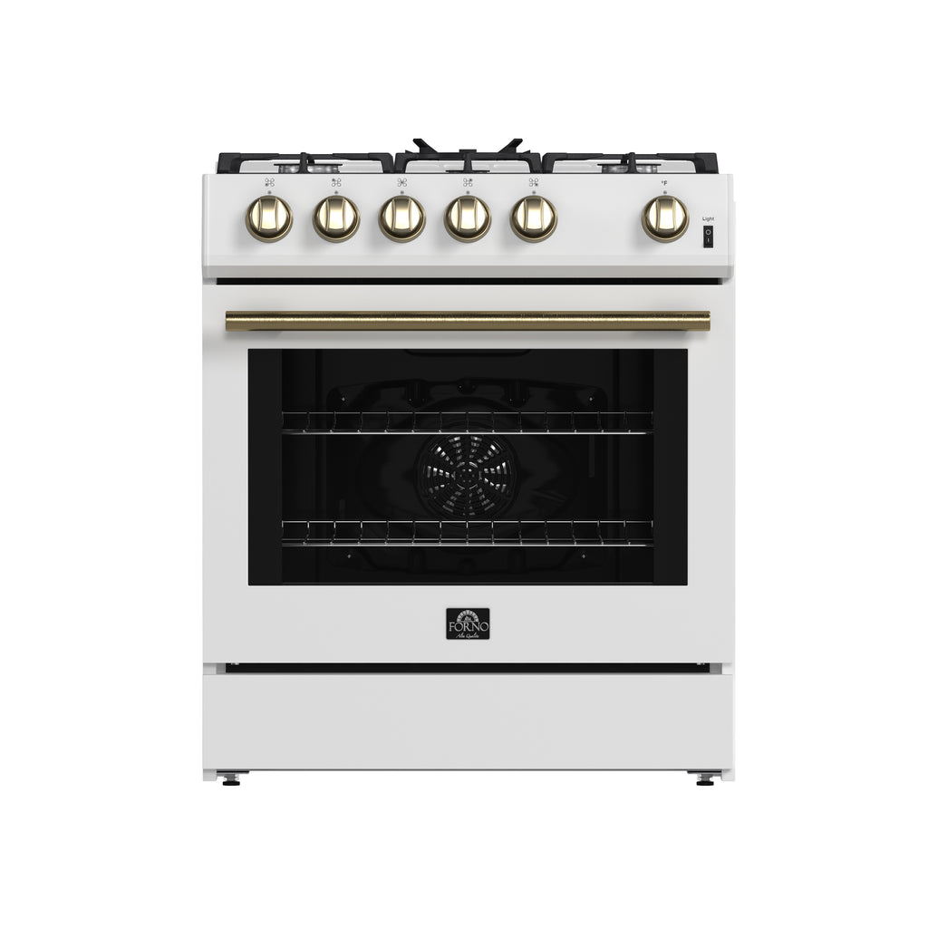 Forno Leonardo Espresso 30" White Gas Range, 5 cu.ft. Convection Oven, 5 Sealed Burners 39 500 BTU & Wok Ring