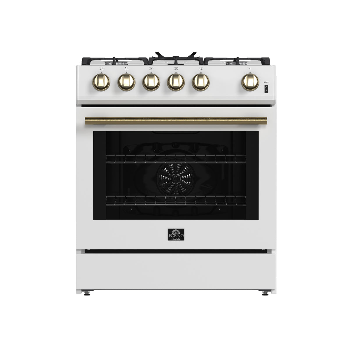 Forno Leonardo Espresso 30" White Gas Range, 5 cu.ft. Convection Oven, 5 Sealed Burners 39 500 BTU & Wok Ring