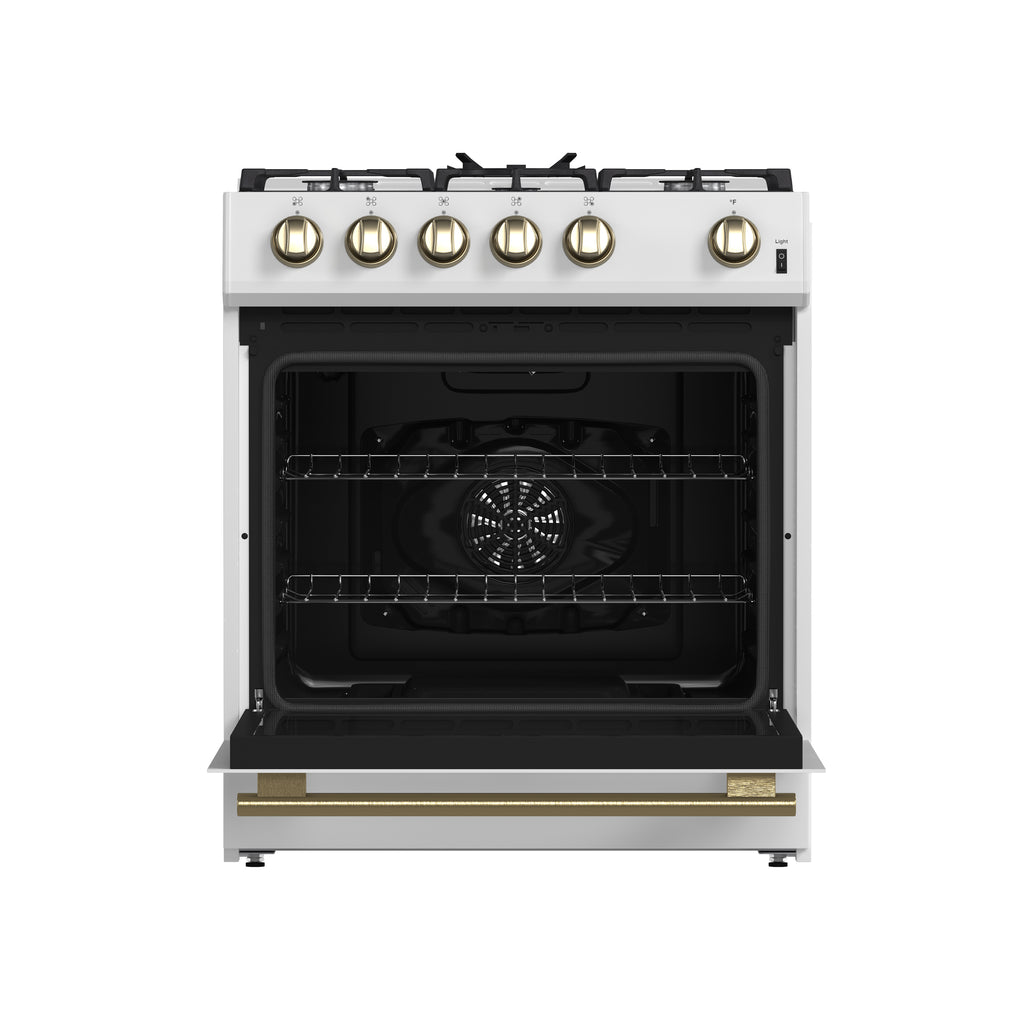 Forno Leonardo Espresso 30" White Gas Range, 5 cu.ft. Convection Oven, 5 Sealed Burners 39 500 BTU & Wok Ring
