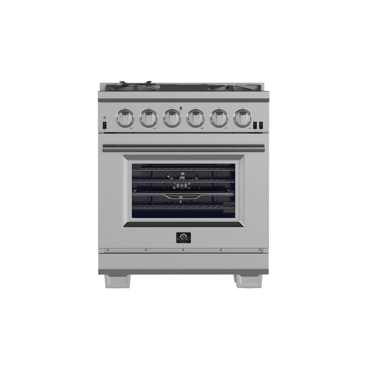 Forno Capriasca 30" Freestanding Gas Range All Stainless Steel, 5 Brass Burners 100,000 BTU, Wok Support