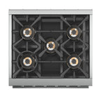 Forno Capriasca 30" Freestanding Gas Range All Stainless Steel, 5 Brass Burners 100,000 BTU, Wok Support
