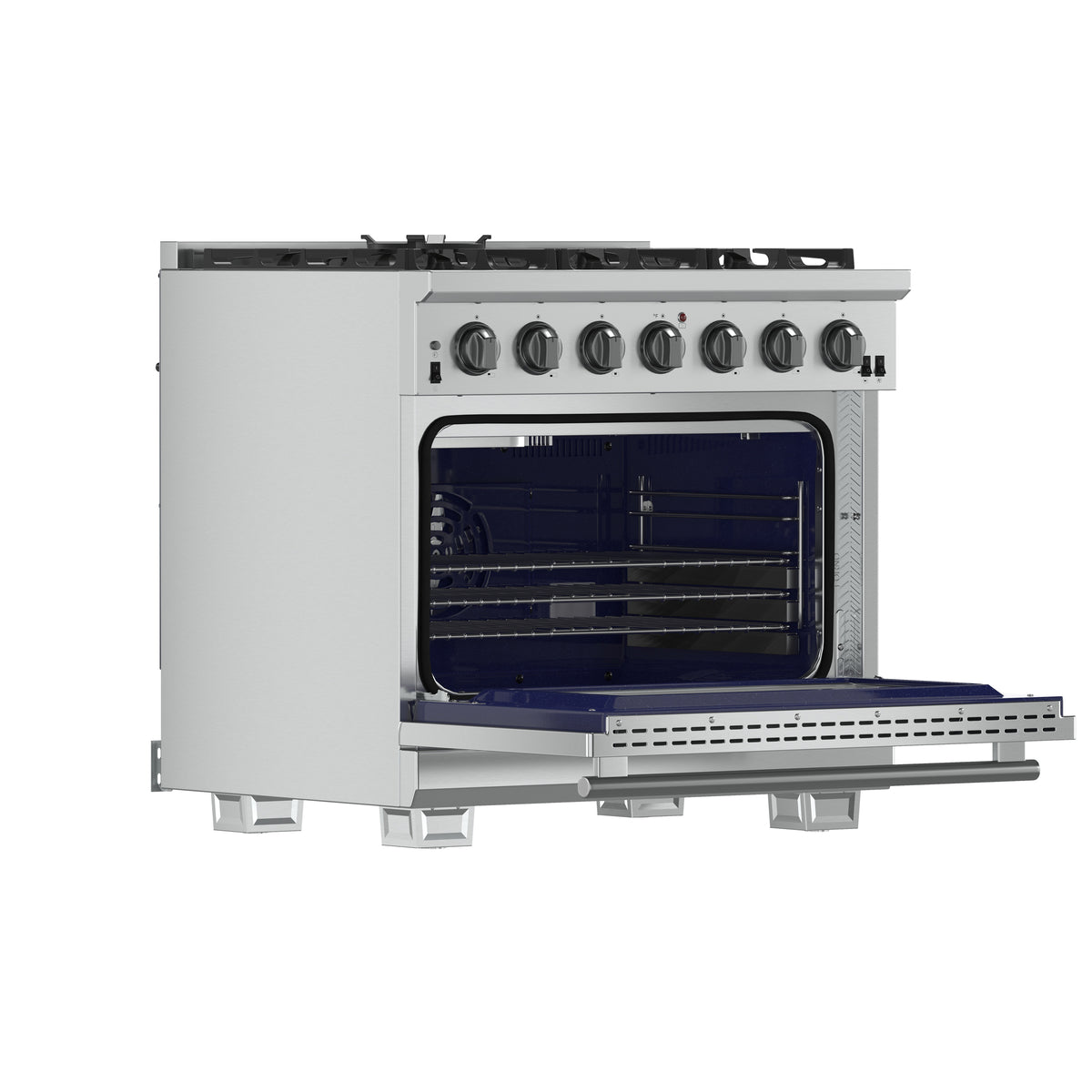 Forno Capriasca 36" Freestanding Gas Range All Stainless Steel, 6 Brass Burners 120,000 BTU, Wok Support