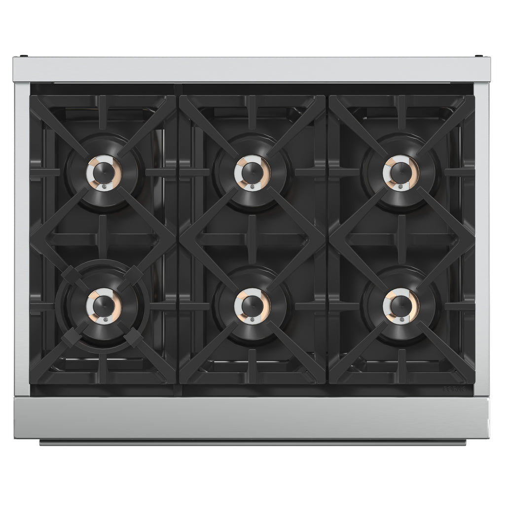Forno Capriasca 36" Freestanding Gas Range All Stainless Steel, 6 Brass Burners 120,000 BTU, Wok Support