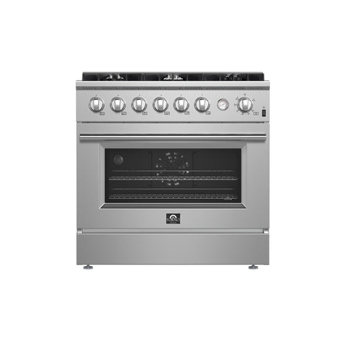 Forno Marco 36" Gas Range Stainless Steel, 6 Burners, 5.36 cu.ft. Convection Oven & Temperature Gauge