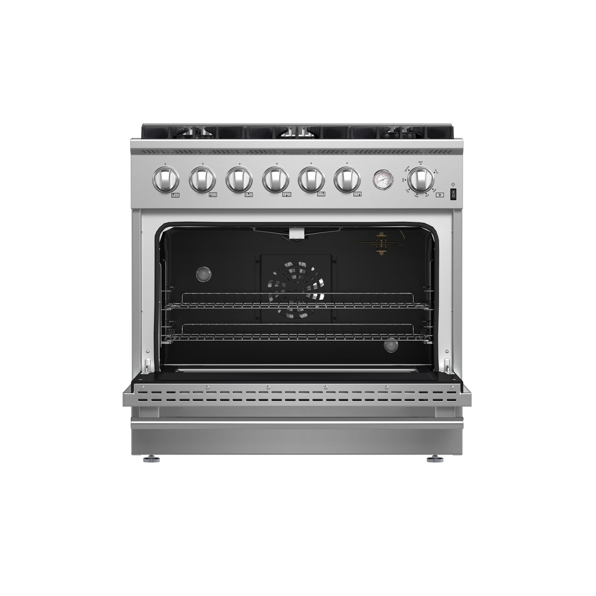 Forno Marco 36" Gas Range Stainless Steel, 6 Burners, 5.36 cu.ft. Convection Oven & Temperature Gauge