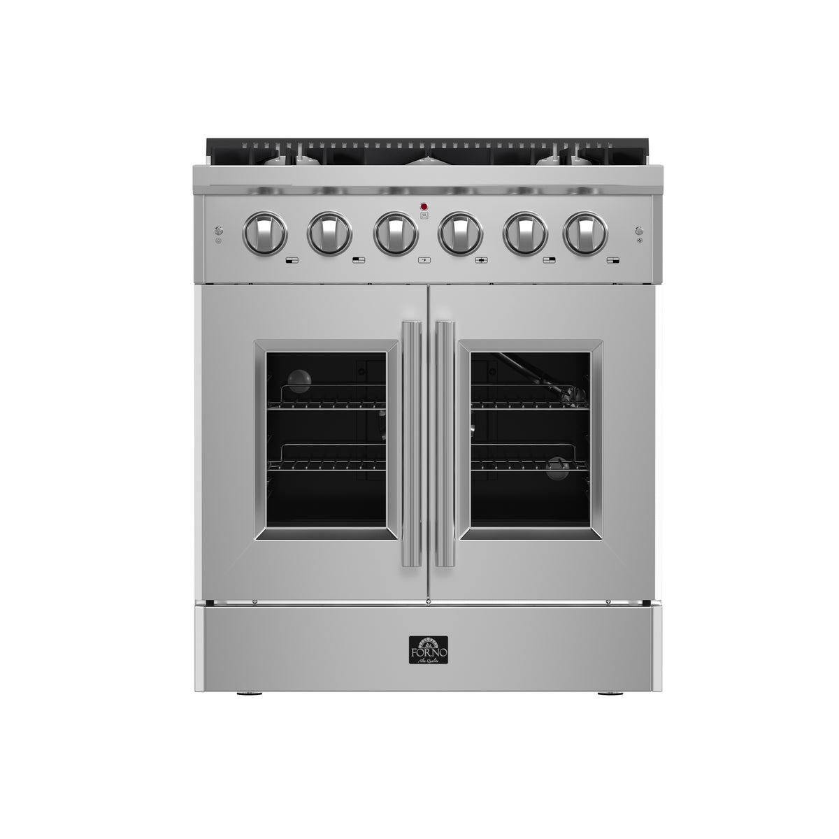 Forno Galiano 30" French Door Gas Range All Stainless Steel with 5 Sealed Burners 68,000 BTU