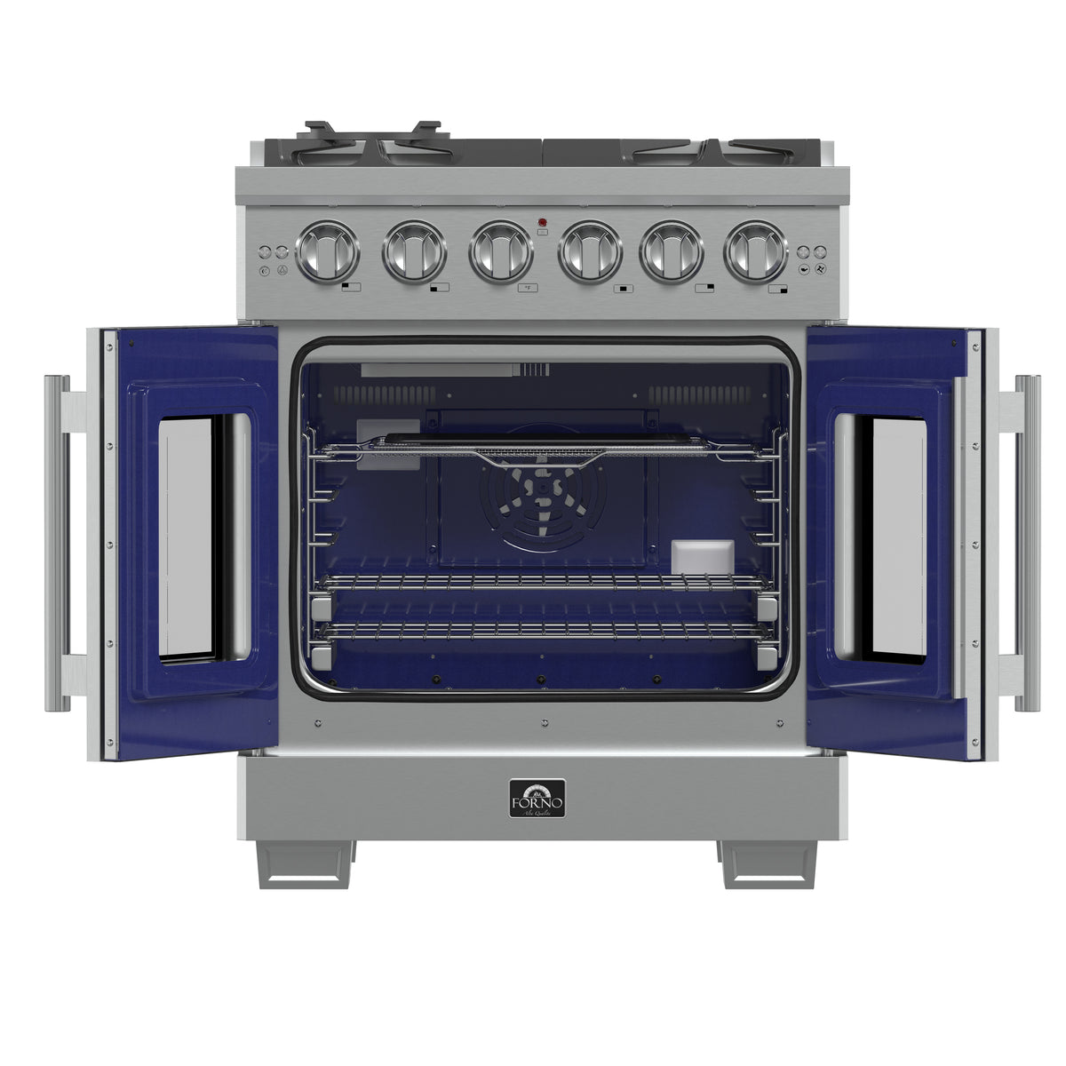 Forno Capriasca 30" French Door Gas Range All Stainless Steel, 5 Brass Burners 100,000 BTU