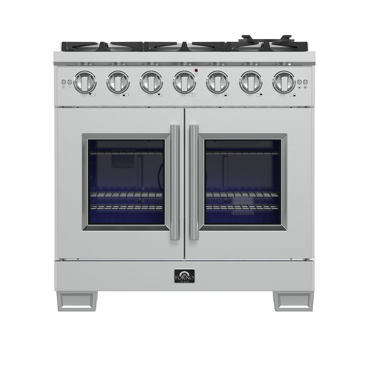Forno Capriasca 36" French Door Gas Range All Stainless Steel, 6 Brass Burners 120,000 BTU