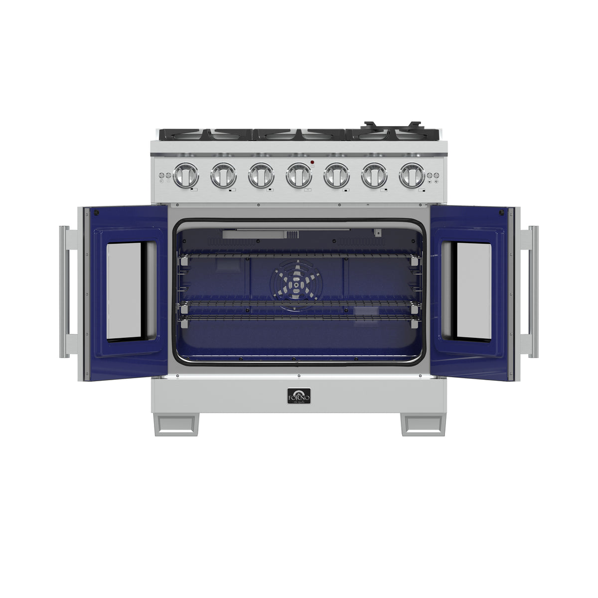 Forno Capriasca 36" French Door Gas Range All Stainless Steel, 6 Brass Burners 120,000 BTU