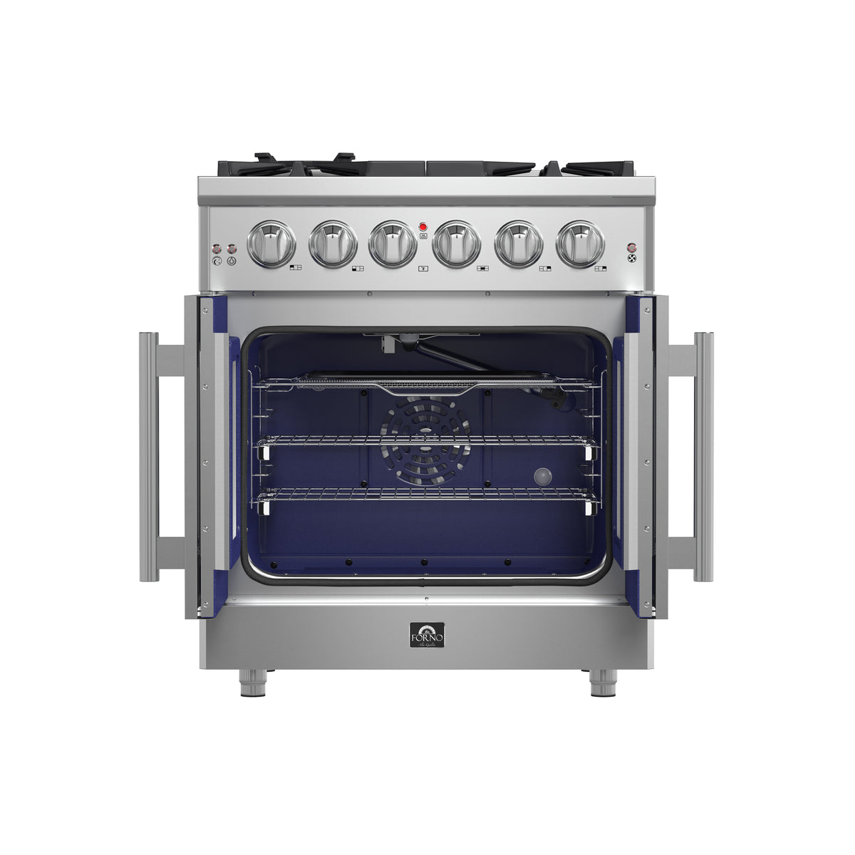 Forno Massimo 30" French Door Gas Range All Stainless Steel with 5 Sealed Burners 68,000 BTU