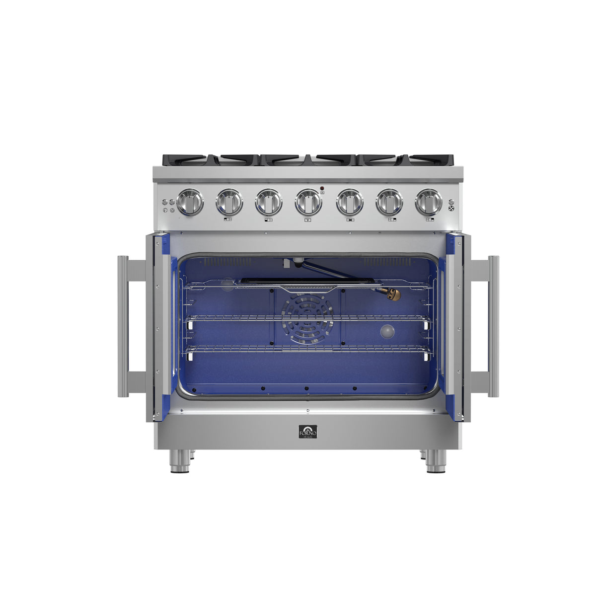 Forno Massimo 36" French Door Gas Range All Stainless Steel with 6 Sealed Burners 83,000 BTU