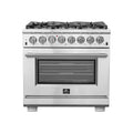 Forno Capriasca 36" Dual Fuel Range All Stainless Steel with 6 Brass Burners 120,000 BTU