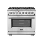 Forno Capriasca 36" Dual Fuel Range All Stainless Steel with 6 Brass Burners 120,000 BTU