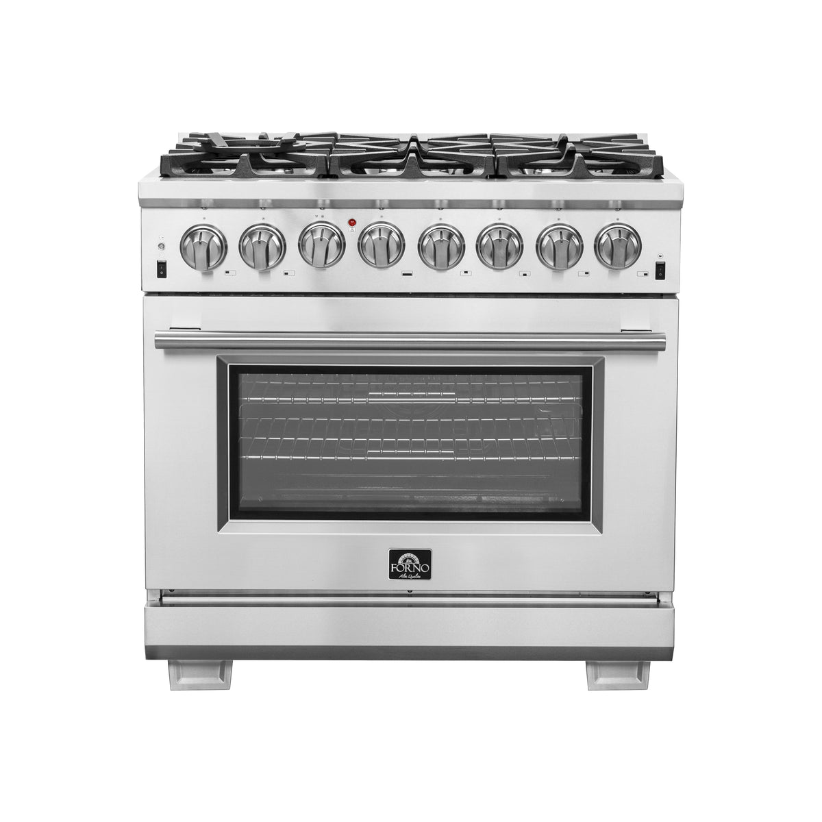 Forno Capriasca 36" Dual Fuel Range All Stainless Steel with 6 Brass Burners 120,000 BTU