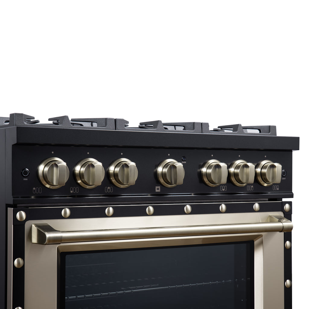 Forno Ambassador 36" Dual Fuel Range in Black, 6 Sealed Burners, 71 000 BTU Cooktop Output