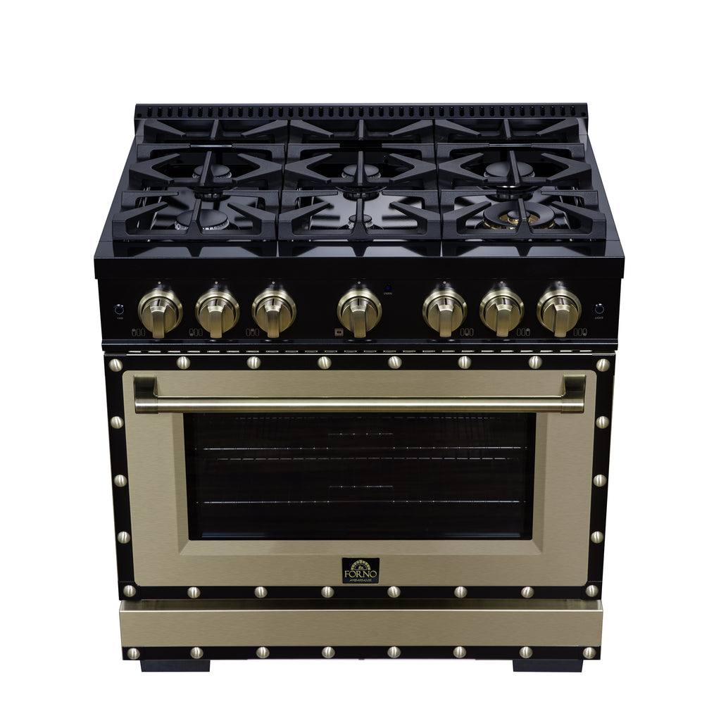 Forno Ambassador 36" Dual Fuel Range in Black, 6 Sealed Burners, 71 000 BTU Cooktop Output