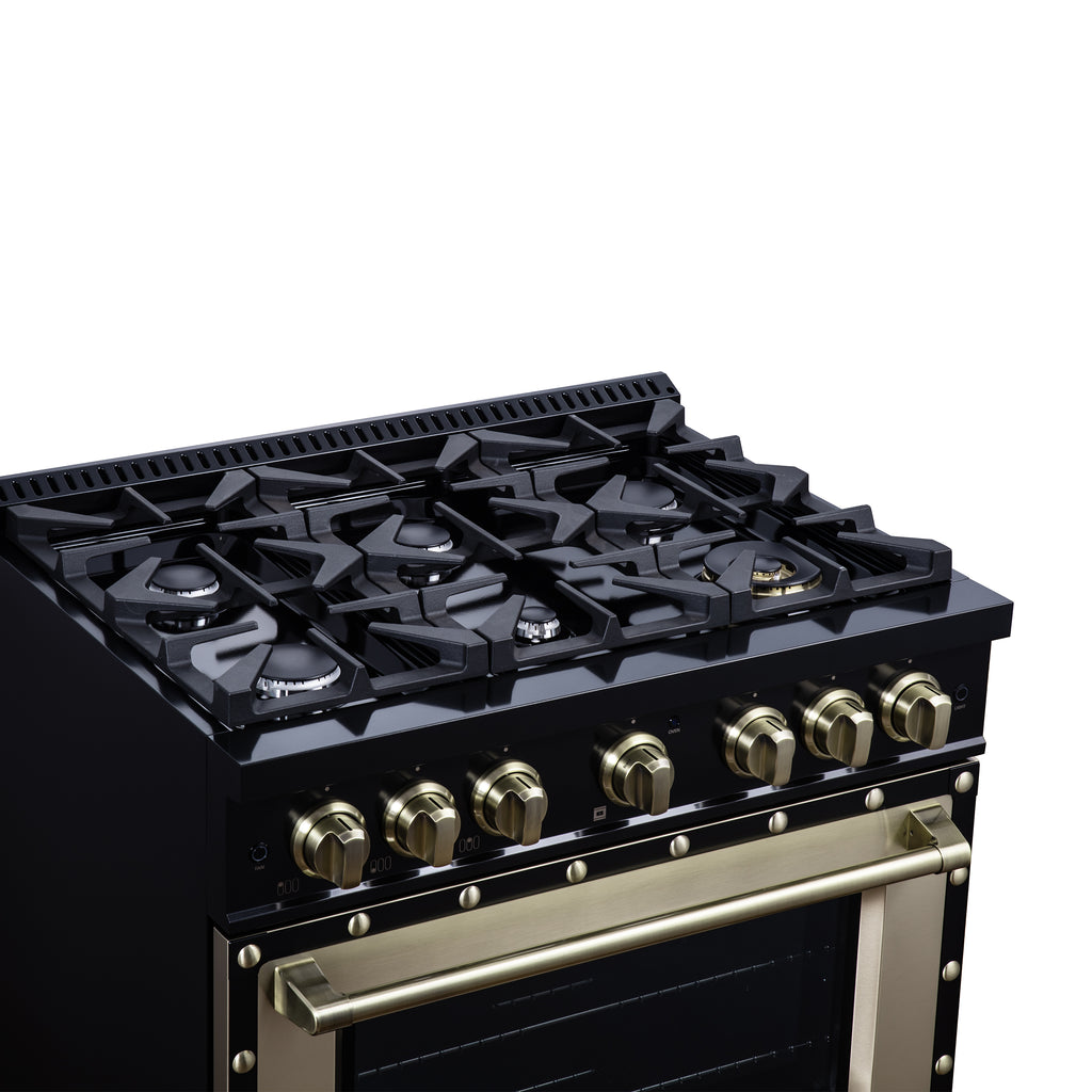 Forno Ambassador 36" Dual Fuel Range in Black, 6 Sealed Burners, 71 000 BTU Cooktop Output