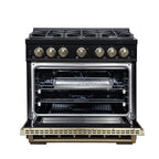 Forno Ambassador 36" Dual Fuel Range in Black, 6 Sealed Burners, 71 000 BTU Cooktop Output