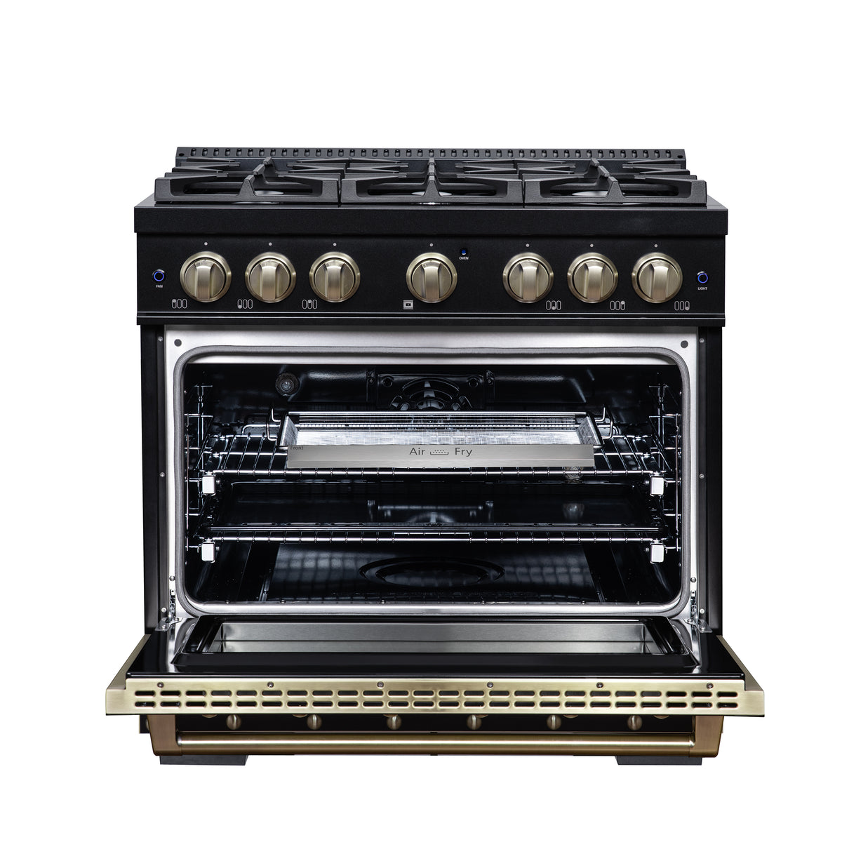 Forno Ambassador 36" Dual Fuel Range in Black, 6 Sealed Burners, 71 000 BTU Cooktop Output