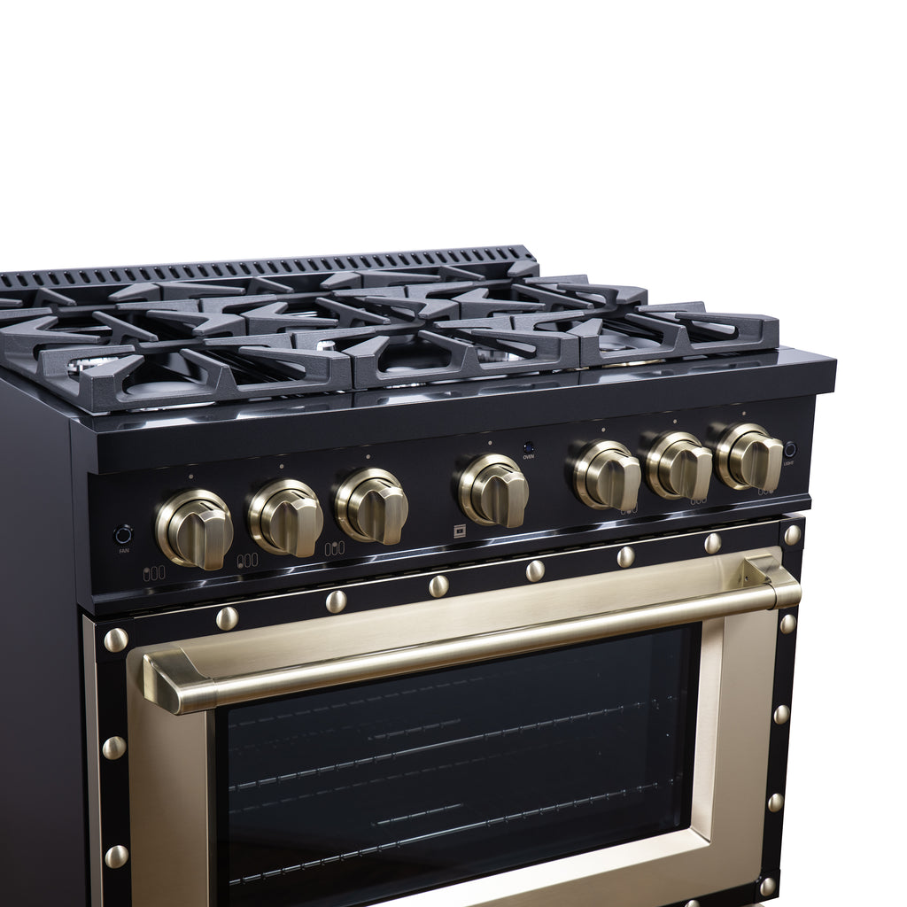 Forno Ambassador 36" Dual Fuel Range in Black, 6 Sealed Burners, 71 000 BTU Cooktop Output