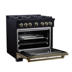 Forno Ambassador 36" Dual Fuel Range in Black, 6 Sealed Burners, 71 000 BTU Cooktop Output