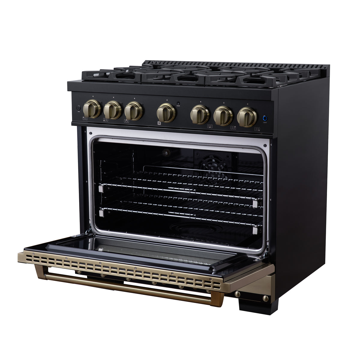 Forno Ambassador 36" Dual Fuel Range in Black, 6 Sealed Burners, 71 000 BTU Cooktop Output