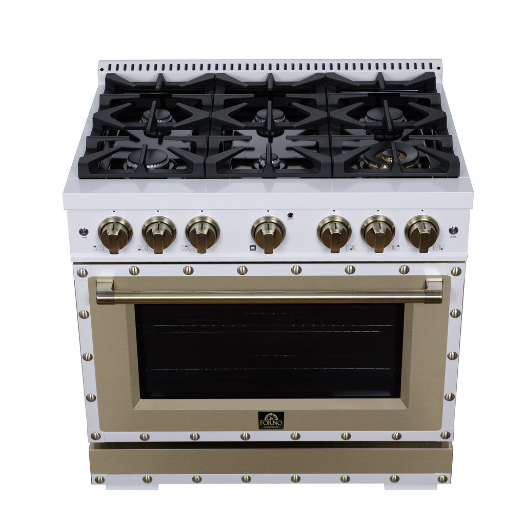 Forno Ambassador 36" Dual Fuel Range in White, 6 Sealed Burners, 71 000 BTU Cooktop Output