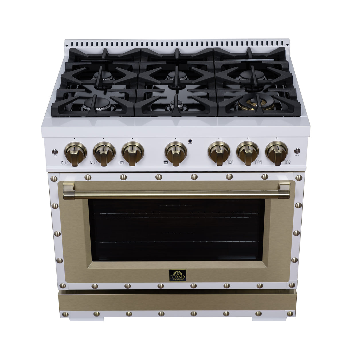 Forno Ambassador 36" Dual Fuel Range in White, 6 Sealed Burners, 71 000 BTU Cooktop Output