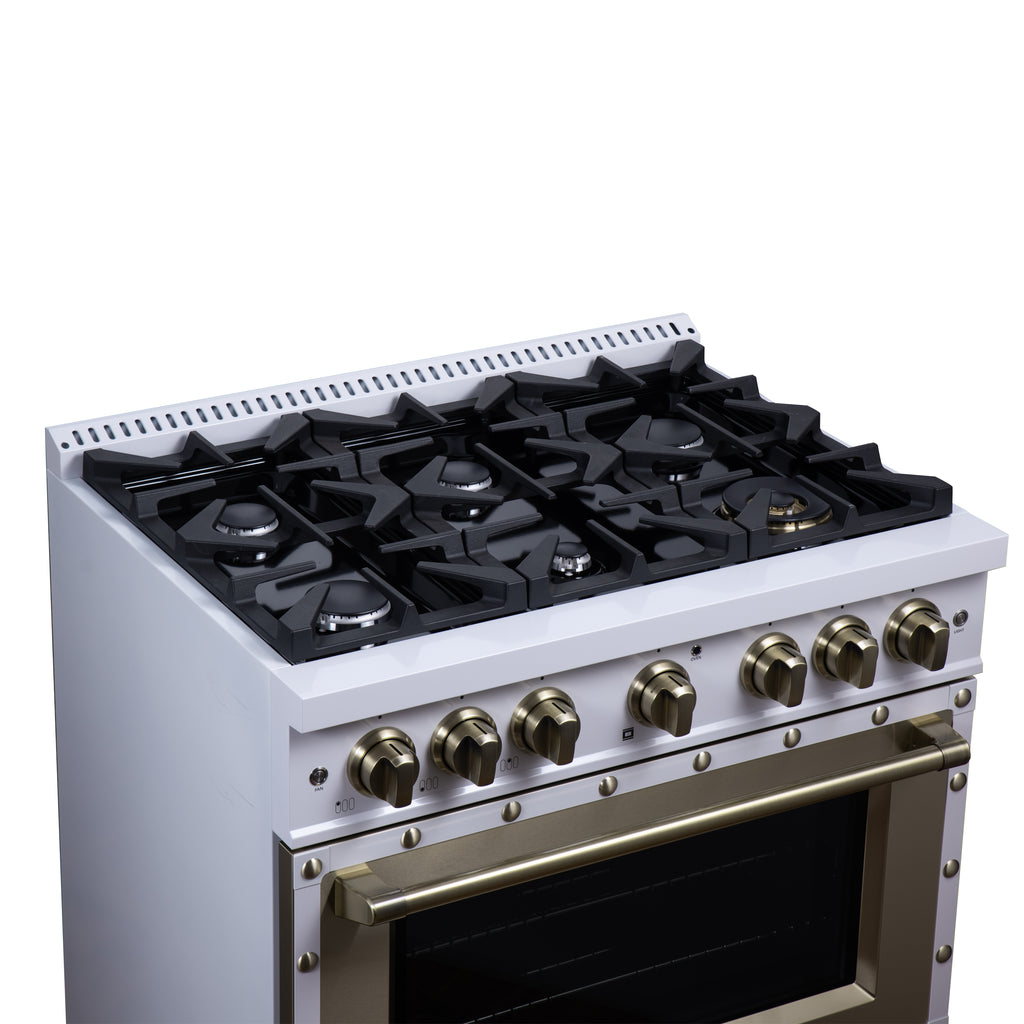Forno Ambassador 36" Dual Fuel Range in White, 6 Sealed Burners, 71 000 BTU Cooktop Output