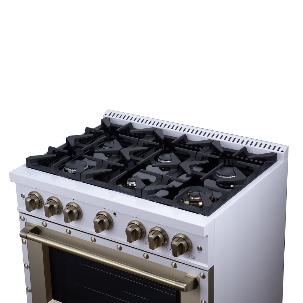 Forno Ambassador 36" Dual Fuel Range in White, 6 Sealed Burners, 71 000 BTU Cooktop Output
