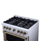 Forno Ambassador 36" Dual Fuel Range in White, 6 Sealed Burners, 71 000 BTU Cooktop Output