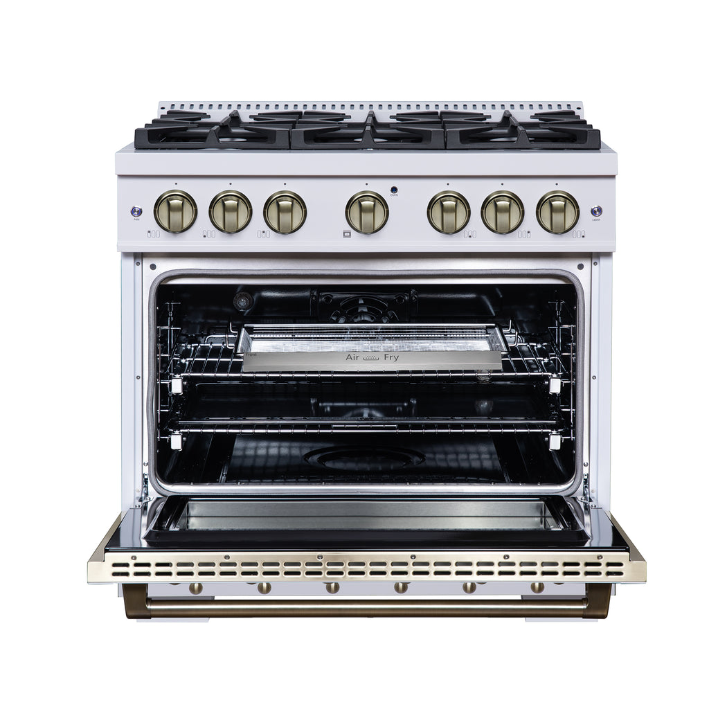 Forno Ambassador 36" Dual Fuel Range in White, 6 Sealed Burners, 71 000 BTU Cooktop Output