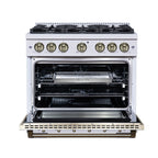 Forno Ambassador 36" Dual Fuel Range in White, 6 Sealed Burners, 71 000 BTU Cooktop Output