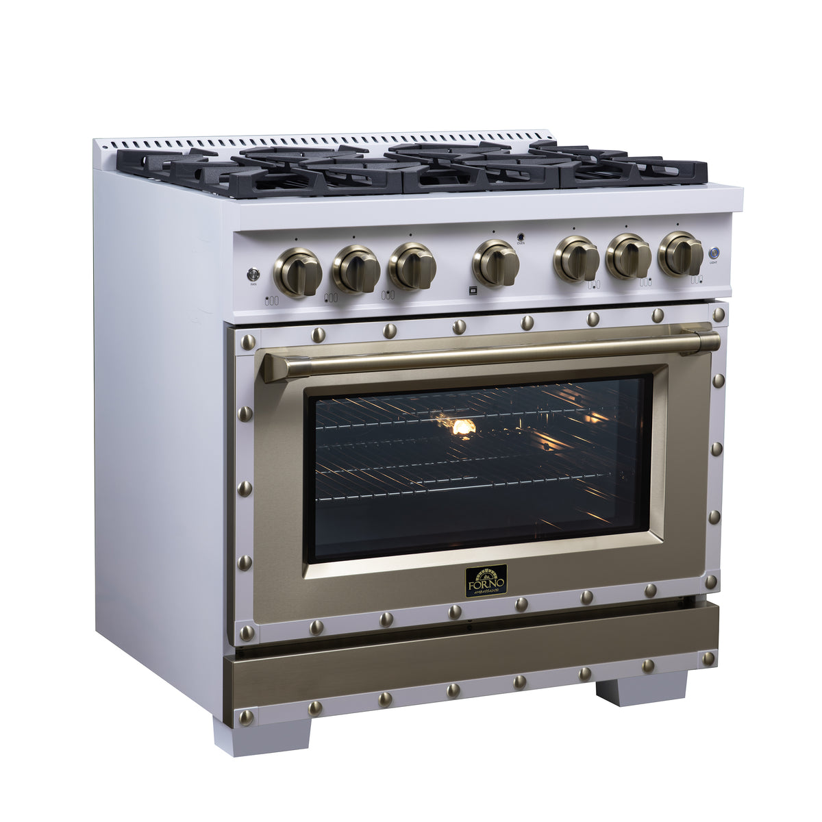 Forno Ambassador 36" Dual Fuel Range in White, 6 Sealed Burners, 71 000 BTU Cooktop Output