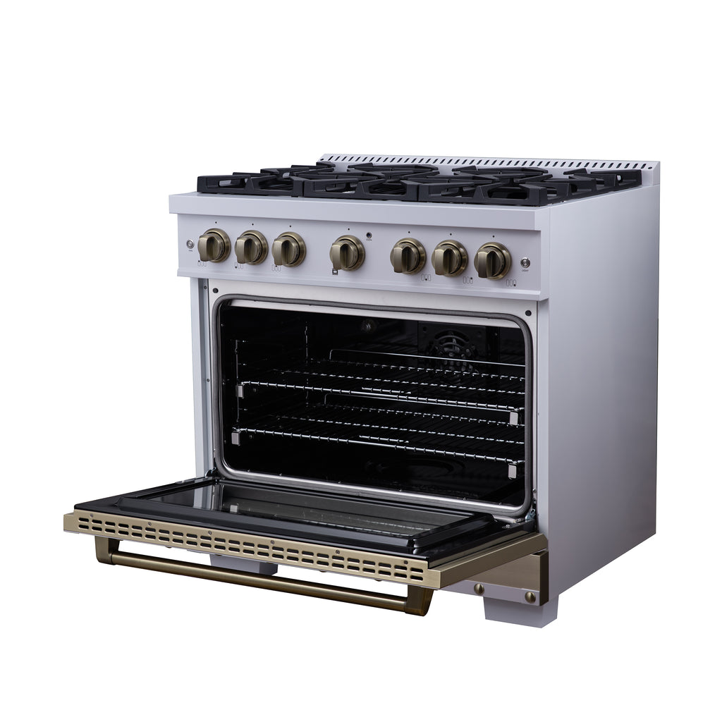 Forno Ambassador 36" Dual Fuel Range in White, 6 Sealed Burners, 71 000 BTU Cooktop Output