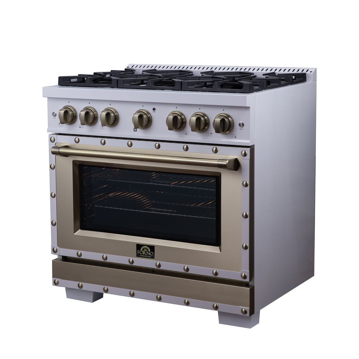 Forno Ambassador 36" Dual Fuel Range in White, 6 Sealed Burners, 71 000 BTU Cooktop Output