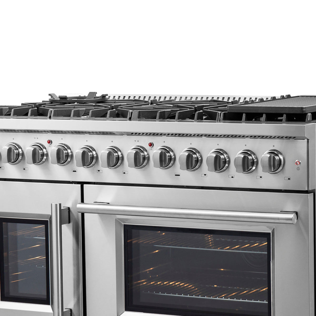 Forno Galiano 48" Dual Fuel Range All Stainless Steel, 8 Sealed Burners, 107,000 BTU, Griddle