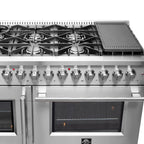 Forno Galiano 48" Dual Fuel Range All Stainless Steel, 8 Sealed Burners, 107,000 BTU, Griddle