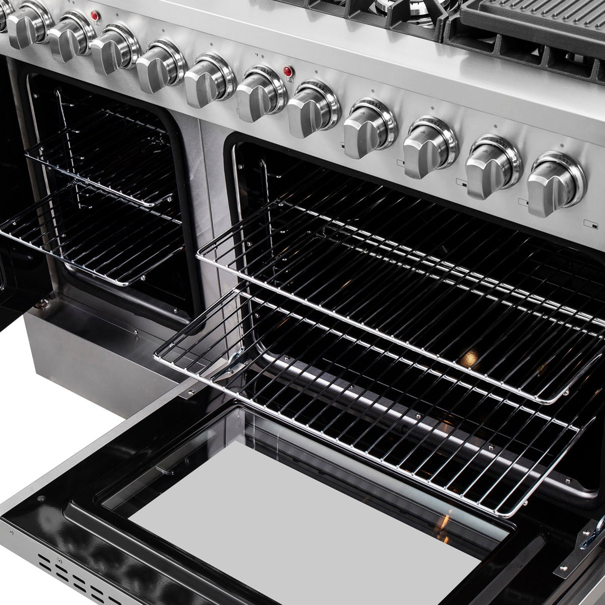 Forno Galiano 48" Dual Fuel Range All Stainless Steel, 8 Sealed Burners, 107,000 BTU, Griddle