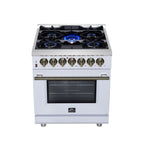 Forno Massimo 30" Dual Fuel Range in White with Air Fryer Basket, True Convection Oven, Matte Cast Iron Grates