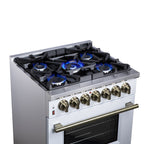 Forno Massimo 30" Dual Fuel Range in White with Air Fryer Basket, True Convection Oven, Matte Cast Iron Grates