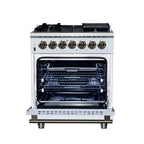 Forno Massimo 30" Dual Fuel Range in White with Air Fryer Basket, True Convection Oven, Matte Cast Iron Grates