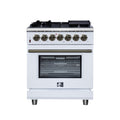 Forno Massimo 30" Dual Fuel Range in White with Air Fryer Basket, True Convection Oven, Matte Cast Iron Grates