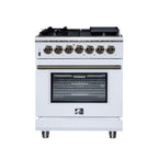 Forno Massimo 30" Dual Fuel Range in White with Air Fryer Basket, True Convection Oven, Matte Cast Iron Grates