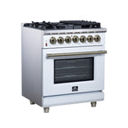Forno Massimo 30" Dual Fuel Range in White with Air Fryer Basket, True Convection Oven, Matte Cast Iron Grates