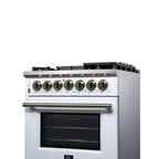 Forno Massimo 30" Dual Fuel Range in White with Air Fryer Basket, True Convection Oven, Matte Cast Iron Grates