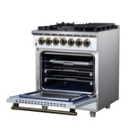 Forno Massimo 30" Dual Fuel Range in White with Air Fryer Basket, True Convection Oven, Matte Cast Iron Grates